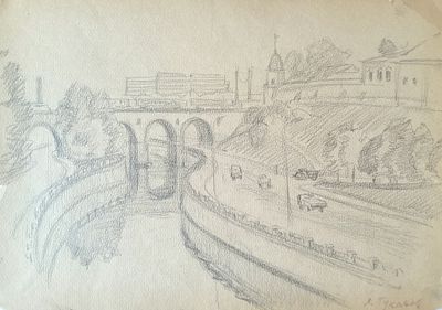 Тукачев Леонид Лаврентьевич - У Андроникова монастыря. 1980 г. Бумага, карандаш. 29,5 х 41,5