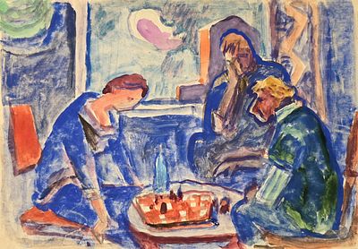 Васин Виктор Федорович - Шахматная партия, двусторонняя. 1970-е гг. Бумага, гуашь. 21 х 30