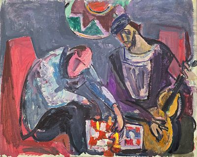 Васин Виктор Федорович - Шахматная партия - обнаженная, двусторонняя. 1970 е гг. Оргалит 