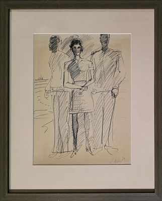 Лабас Александр Аркадьевич - Трое на берегу. 1970 г. Бумага, шариковая ручка. 24 х 15