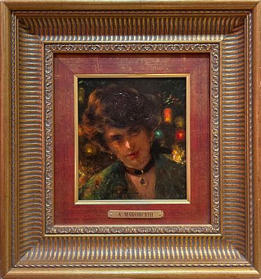 Маковский Александр Владимирович - Портрет неизвестной. 1915 г. Картон, масло. 20,3 х 18,1 