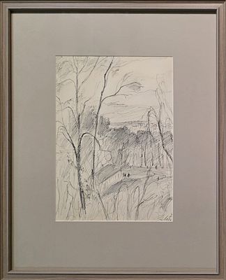Лабас Александр Аркадьевич - Дом в лесу. 1969 г. Бумага, карандаш, перо. 33,7 х 23,9