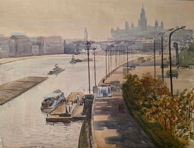 Корбан Виталий Васильевич - [Москва] Причал. Бережковская набережная. МГУ. 1980-е гг. . Бумага 