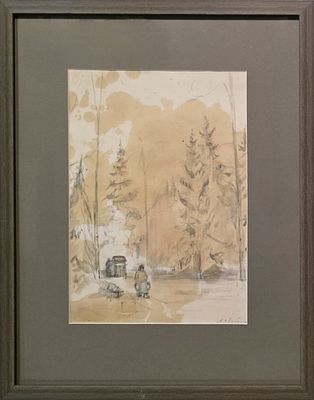 Лабас Александр Аркадьевич - У колодца. Из серии "Хотьково-Абрамцево". 1949 г. Бумага, акварель. 