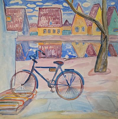 Васин Виктор Федорович - Велосипед. 1990 г. Бумага, смешанная техника. 63 х 64,5