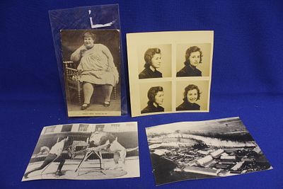 Lot of 4 Circus Related Postcards. including a rare Jolly Vera 560lb woman postcard