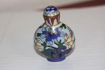 Chinese Cloisonne Snuff Bottle. 2 7/8" tall