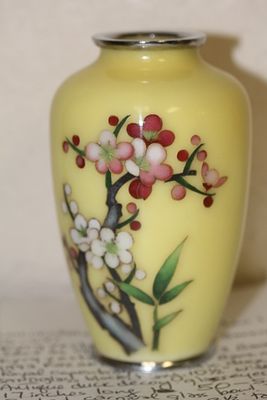 Antique Japanese Silver Wire Cloisonne Vase. small= 4 7/8" tall - early 20th century