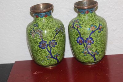 Pair of Antique Chinese Cloisonne Vases. early 20th century - marked "China" - please note: both 