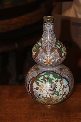 Chinese Gourd Shape Cloisonne Vase. 10 3/8" tall by 7" wide