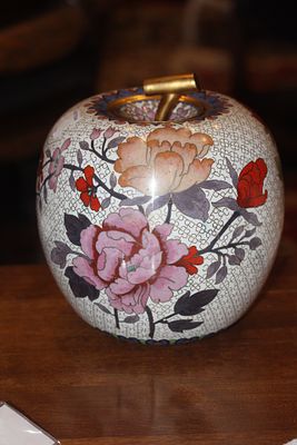 Apple Form Chinese Cloisonne Jar. 8 3/4" tall