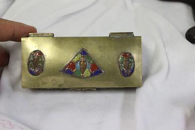 A Chinese Brass Cloisonne Trinket Box. 3 5/8" across - marked China