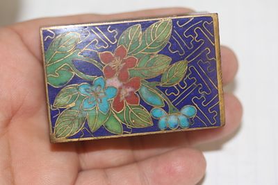 Vintage Chinese Cloisonne Match Safe. 2 3/8" across