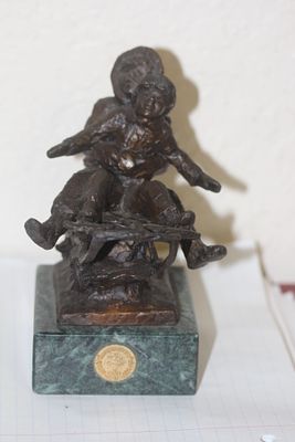 Dennis Smith Olympic Bronze Statue. "New Snow" - 5 7/8" tall