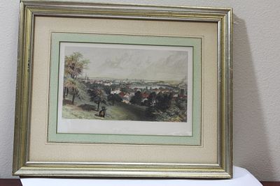 A Framed Engraving of the City of Providence. handcoloured - overall= 15 5/8" x 12 1/2"