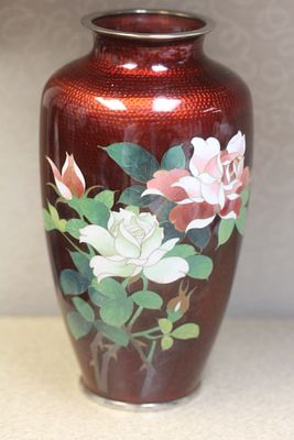 Japanese Silver Wire Cloisonne Vase. signed Nekka - 7 1/2" tall