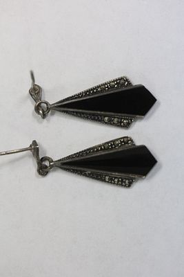 Pair of Sterling and Onyx Art Deco Style Earrings. please note: no backs