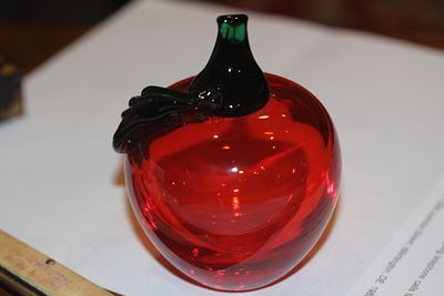 Red Glass Apple. 3 3/4" tall