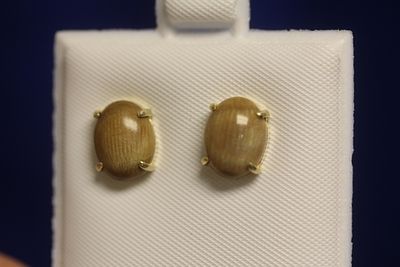 A 14 Kt Gold and Tiger Eye Stone Pair of Earring. as shown