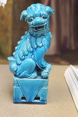 Vintage Chinese Ceramic Turquoise Foo Lion. 8 1/2" tall