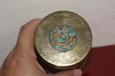 Chinese Cloisonne and Brass Dragon Box. early to mid 20th century - 3 1/4" tall