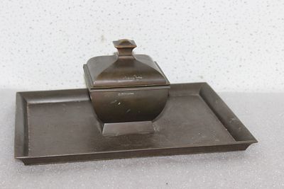 A Bronze Inkwell. with glass insert - heavy - 10" x 8 3/8"
