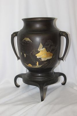 A Japanese Mix Metal Bronze Urn. Antique/Vintage - 9 1/2" tall