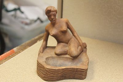 Nude Wooden Ashtray. 5" tall