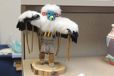 Signed Katchina Doll. leather, Navajo, Hobi - 12 inches tall