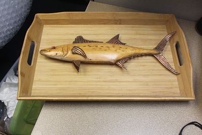 Wooden Trout inside a Wooden Tray. possibly home made - 20" x 13"