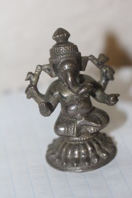 Small Asian Elephant God. 19th century - tested as silverplate - 2 inches tall