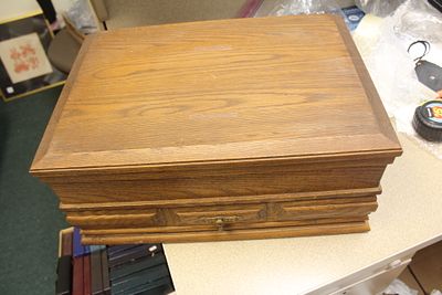 Wooden Utensil Cabinet. 17 1/2" across