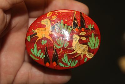 Hand Painted Lacquer Box. most likely from India -2 3/8" in diameter