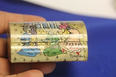 India Bone Hand Painted Box. please note: minor losses as shown - 2 3/4" across