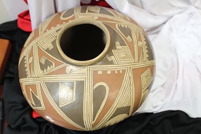 A Mata Ortiz or Native American Pottery Vase. approximately 10 inches in diameter