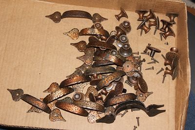 Various Sizes of Copper Spools. and drawer handles