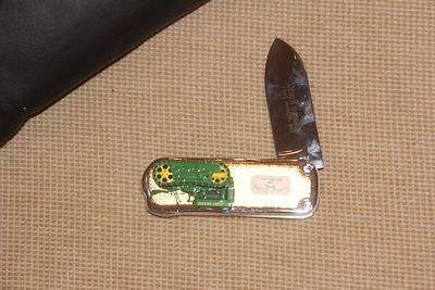 John Deere Tractor Pocket Knife. with pouch - 3 1/2" long when folded