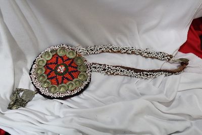 A Vintage Native American Beaded Article. please note: worn - 13" across