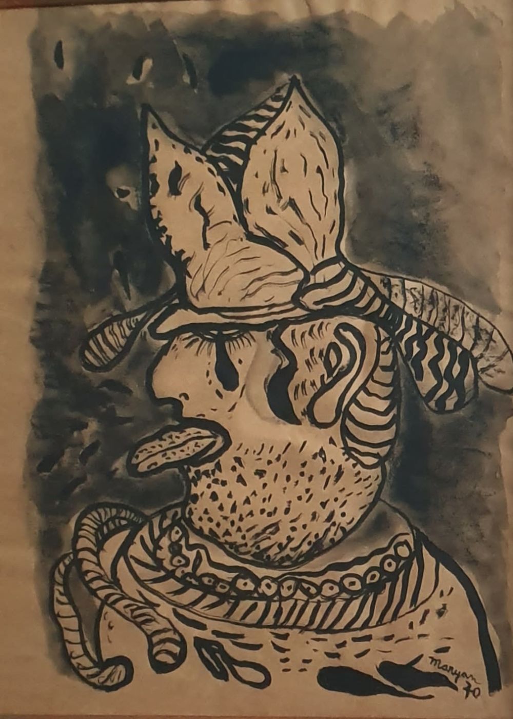 Maryan - No title. Black Ink on paper 
Hand signed and dated lower right 
Unique piece