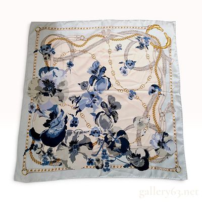 Gucci 90cm Square Silk Twill Scarf with Floral and Equestrian Motif. This is a square silk twill 