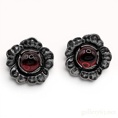 A Pair of Georg Jensen 2002 Heritage Collection Sterling Silver and Garnet Clip-On Earrings. A 