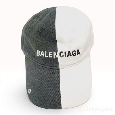 Balenciaga Bicolor 50/50 Logo Piercing Baseball Cap, Size L. A contemporary designer baseball 