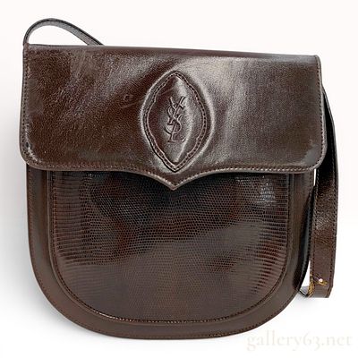 Yves Saint Laurent Vintage Dark Brown Leather and Genuine Lizard Skin Leather Shoulder Bag. A 