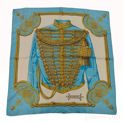 Hermes Brandebourgs Silk Carre 90 Scarf. This Hermes 100% silk scarf features the Brandebourgs 