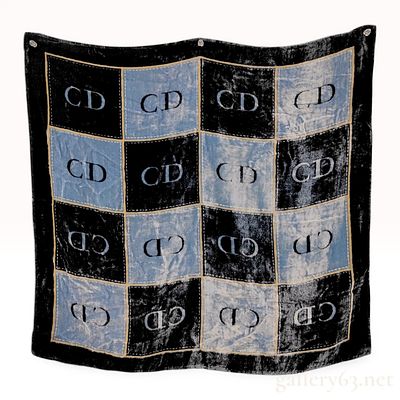 Christian Dior Vintage Devore Velvet Patchwork Logo Scarf. Christian Dior devore velvet square 