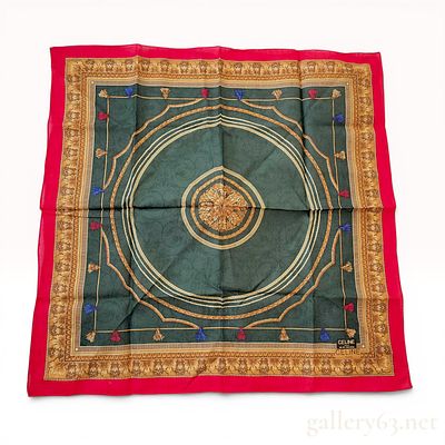 Celine Paris Vintage Cotton Scarf with Equestrian Baroque Tassel Motif. Vintage Celine Paris 
