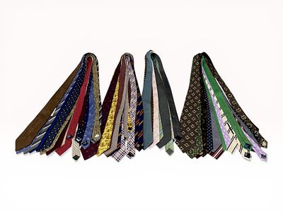 An Assortment of Approximately 30 Designer Silk Neckties including Hermes, Fendi, and Versace. Co 