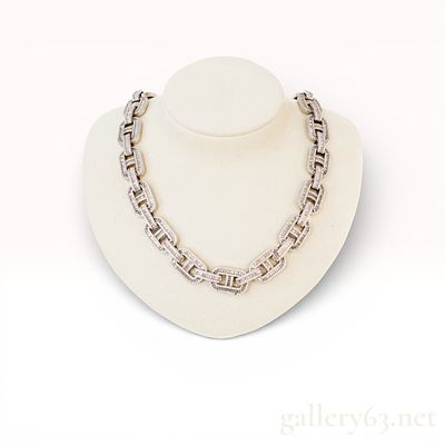 Sterling Silver and 15.00ctw Diamond Mariner Link Necklace. Mariner link chain necklace in 
