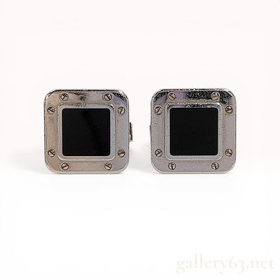A Pair of Santos de Cartier Sterling Silver and Black Lacquer Cufflinks. Cartier Santos de 