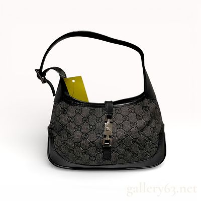 Gucci Jackie Black Monogram Denim Canvas and Leather Shoulder Bag. Gucci Jackie hobo-style 